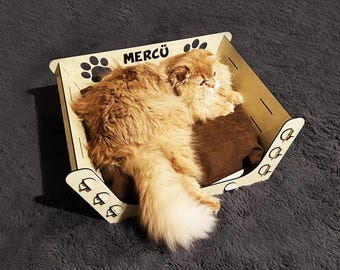 Personalized Cat Bed - Laser Cut Digital File with Custom Name | DIY Pet Bed | 3mm MDF or Plywood | Digital Download
