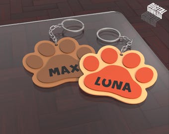 Custom Pet Paw Keychain - Personalized Name Keyring - Dog & Cat Name Tag - Pet Gift