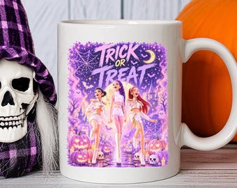 Kpop Demon Hunters Trick Or Treat PNG, grafica di ragazze Kpop di Halloween dai colori pastello, download immediato