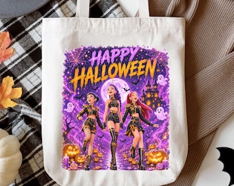 Kpop Demon Hunters Buon Halloween PNG, Grafica spettrale del gruppo femminile Kpop, Design per sublimazione di Halloween