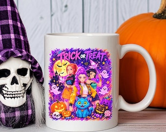 Kpop Demon Hunters Halloween PNG, design di personaggi anime di Halloween, grafica kawaii per maglietta di dolcetto o scherzetto