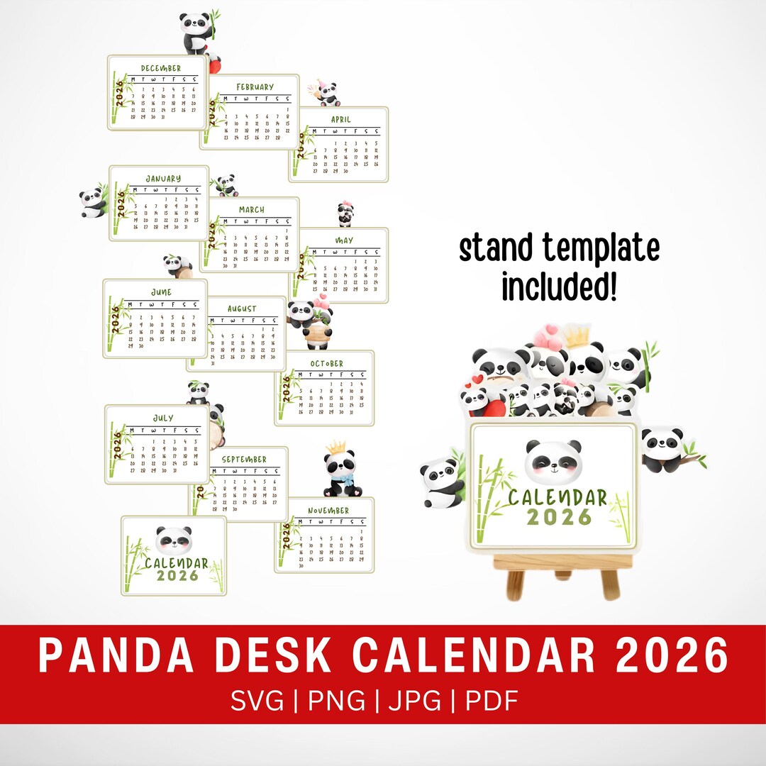 Panda Desk Calendar 2026, Printable, Digital Download - Etsy