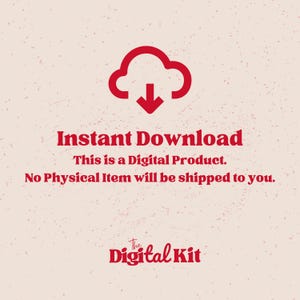 Puede incluir: Gr&aacute;fico de producto digital sobre un fondo rojo claro moteado. Un icono de nube roja con una flecha hacia abajo est&aacute; en la parte superior. El texto dice "Descarga instant&aacute;nea", "Este es un producto digital" y "No se le enviar&aacute; ning&uacute;n art&iacute;culo f&iacute;sico."