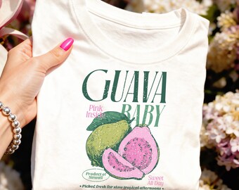 Retro Guava PNG Design | Guava Baby Tropical Fruit Graphic | Vintage Produce Label Artwork | Cricut DTF File