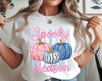 Zucca spettrale PNG / Design per maglietta di Halloween con coquette rosa e blu / PNG per sublimazione / Download immediato