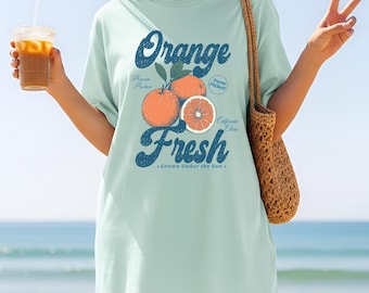 Immagine PNG di un agrume arancione vintage / Design retrò per maglietta da mercato della frutta / Grafica di prodotti freschi di fattoria / Download immediato