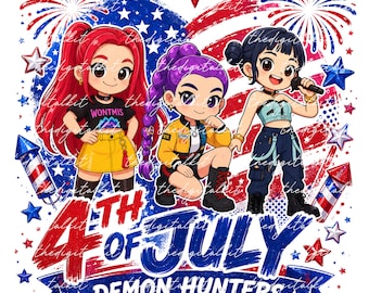 KPOP Demon Hunter 4 luglio PNG / Design per maglietta insegnante mamma studente / Download DTF per sublimazione patriottica Cricut