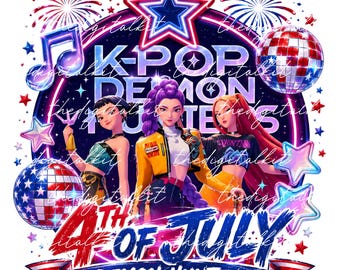 Maglietta KPOP patriottica PNG / Grafica estetica di cacciatore di demoni per insegnanti e mamme / Stampabile con Cricut DTF pod