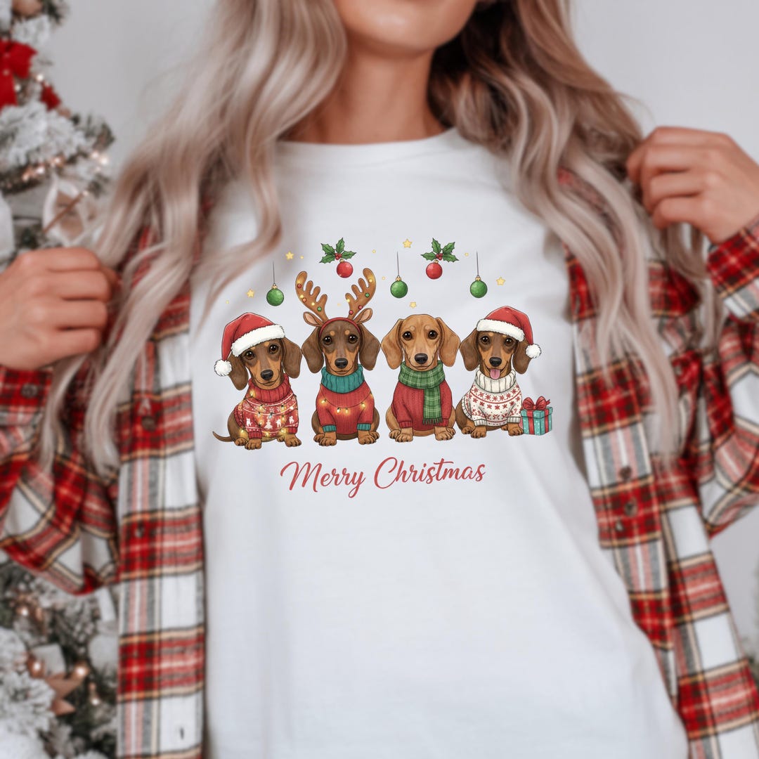 Dachshund Christmas PNG, Cute Wiener Dog in Holiday Outfit, Funny ...