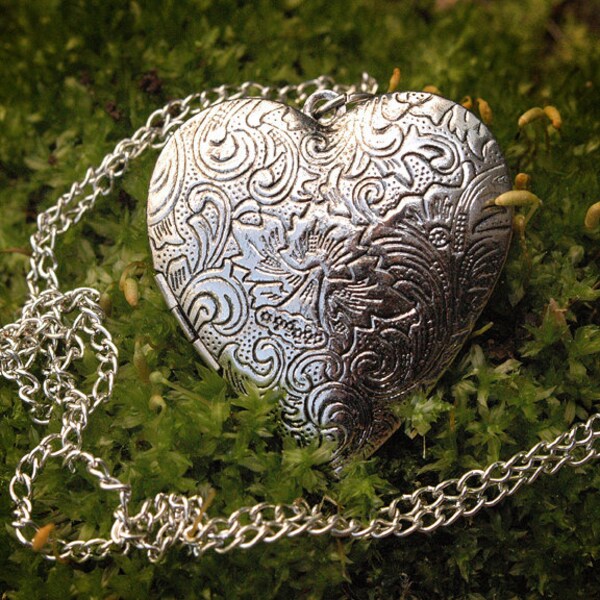 Perfume Locket - Antique Inspired Silver Heart Perfume Locket Pendant - you choose scent