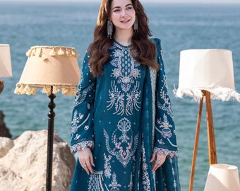Embroidered Lawn Shalwar Kameez: Sahil Kinare Luxury Pakistani Dress
