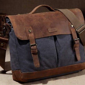 Sac messager en toile personnalisé homme cartable porte-documents vintage bandoulière en toile sac à bandoulière sac d'ordinateur portable cadeau garçon d'honneur unique unisexe