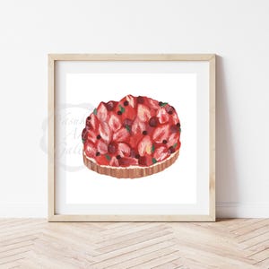 art mural de gâteau aux fraises | art mural de gâteau | gâteau aux fraises | fraise | art mural | impression numérique | télécharger | décoration murale de bonbons | aquarelle