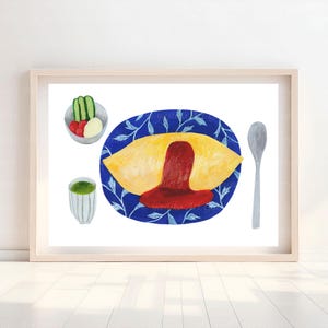 Arte de parede de omelete de aparência deliciosa｜Impressão artística de omelete｜salada｜pastel a óleo｜culinária｜impressão digital｜download｜arte