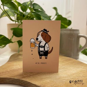 AF DI, PROST! | Bayerische Geburtstagskarte A7: Hund in Lederhose | Bayerische Grußkarte, Geburtstagskarte für Freund, bayerisches Geschenk