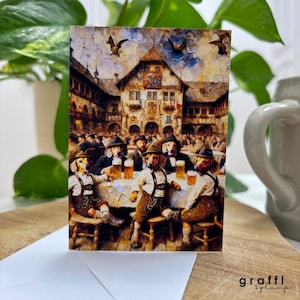 HUNDE IM BIERGARTEN | Bayerische Grußkarte A7 | Lustige bayerische Karte, Geschenk für Hundefreunde, Oktoberfest-Karte