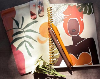 Black Woman Journal Gift Set – Aesthetic Stationery Kit with Notebook, Pens, Pouch & Bookmarks