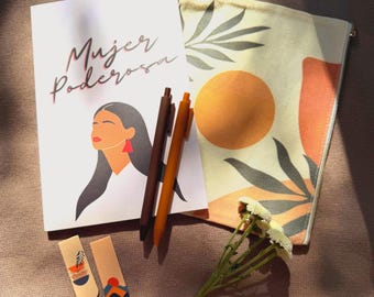 Mujer Poderosa Journal Gift Set – Latina Aesthetic Stationery Kit with Notebook, Pens, Pouch & Bookmarks