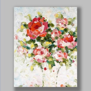Original Oil Painting Flowers Painting  Contemporary  Abstract Flowers Living Room Art Painting by Mirjana Still Life Painting