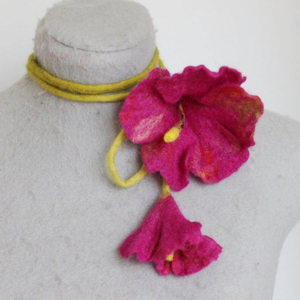 Felted Hibiscus Necklace- Shipping Next Business Day