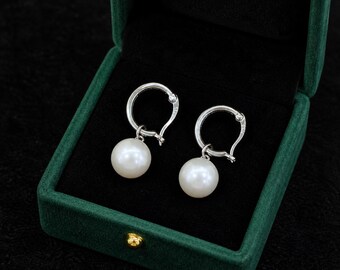 Örhängen i sterlingsilver med pärlor, 10–11 mm Edisonpärlorhängen, minimalistiska brudsmycken, present till henne