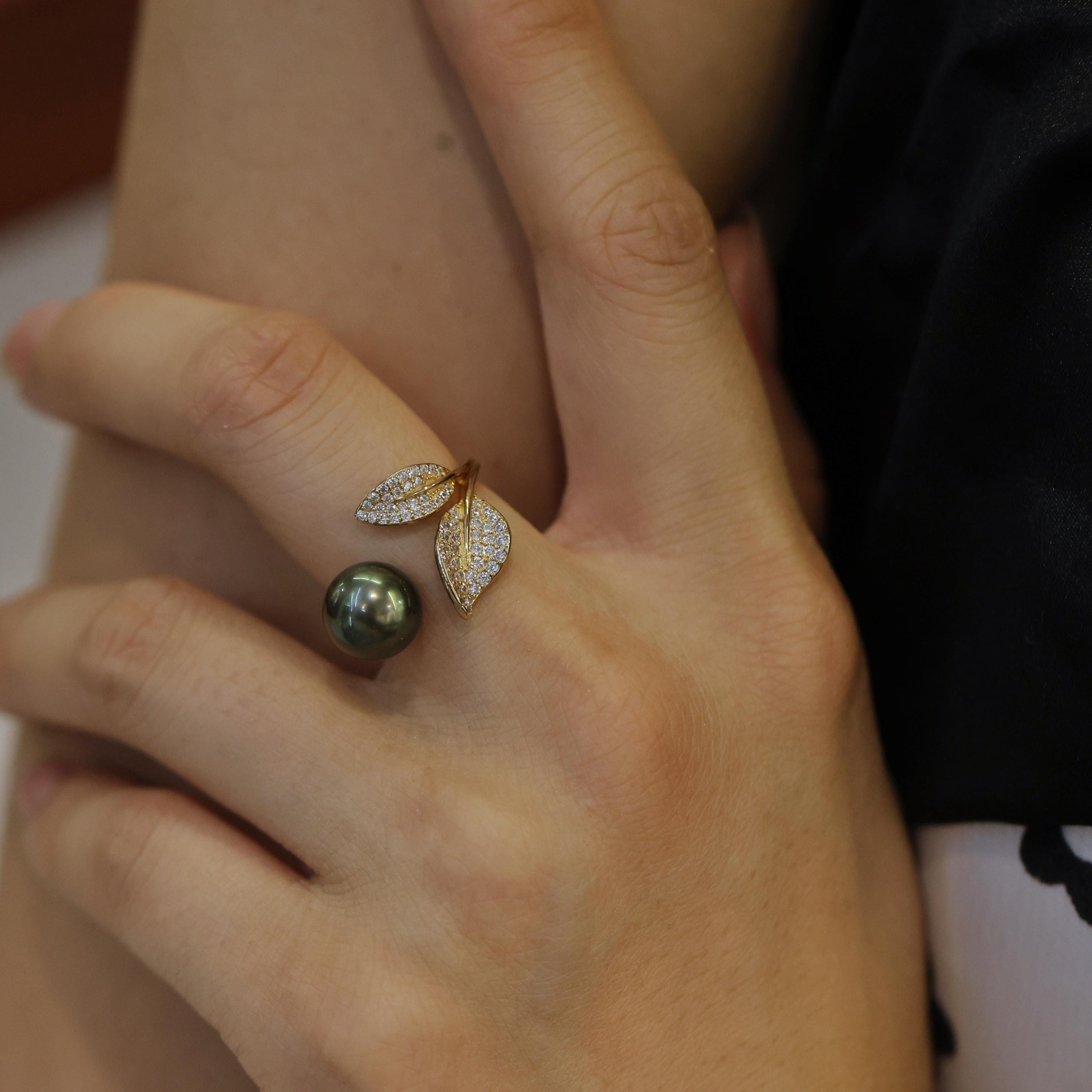 Bague Perle Noire Et Bleue - Monture Argent Massif - Taille 52 - Occasion