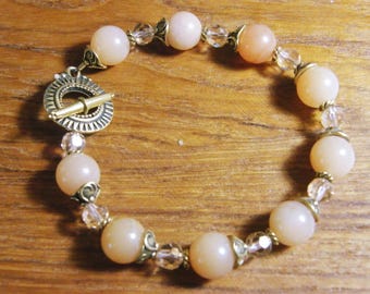 Peach Aventurine and Swarovski Austrian Crystal Bracelet