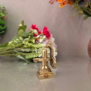 Mini Brass Shivling with Naga Small Lord Shiva Lingam Idol Pocket Size Pooja Murti Mahadev Idol Travel Mandir Decor Spiritual Gift.