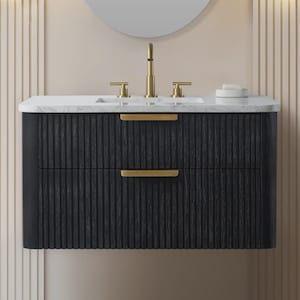 36&#39;&#39; Black Wall-Mounted Bathroom Vanity, Curved Floating Vanity, Single Curve Floating Vanity, Floating  Oak Vanity , Handmade Wood Vanity,