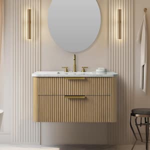36&#39;&#39; Wall-Mounted Single Bathroom Vanity, Curved Floating Vanity, Single Curve Floating Vanity, Floating  Oak Vanity , Handmade Wood Vanity,