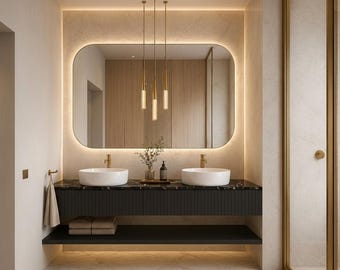 Luxury Black Fluted Double Sink Vanity | Bespoke Wall-Mounted Bathroom Furniture Design