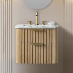 24&#39;&#39; Wall-Mounted Single Bathroom Vanity, Curved Floating Vanity, Single Curve Floating Vanity, Floating  Oak Vanity , Handmade Wood Vanity,