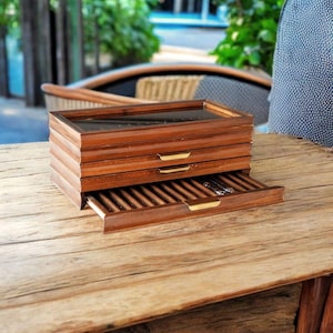 Luxury Pen Box with 3 Drawers, 60 Pens Capacity, Handmade Luxury Desk Accessory, Pen Stand, Premium Pen holder for Fathers day & Job Gift.