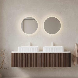 Walnut Curved Edge Bathroom Vanity: Wall-Mounted Floating Sink Cabinet