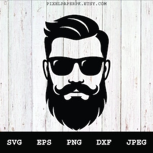 Homme barbu mode svg, eps, png, dxf, jpeg téléchargement numérique – clipart style hipster pour cricut, silhouette, décalcomanies vinyle et travaux manuels