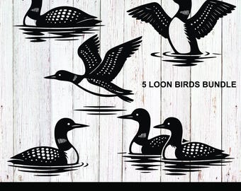 Duikers bundelen svg, eps, png, dxf, jpeg digitale download – elegante watervogel clipart voor cricut, silhouet, vinyl stickers en doe-het-zelf ambachten
