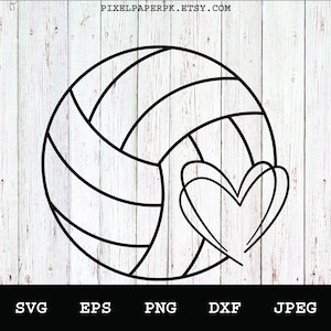 Volleyball heart svg, eps, png, dxf, jpeg digital download – sports clipart for cricut, silhouette, vinyl decals & diy crafts