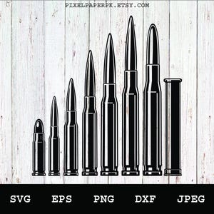 Ammo Bullets svg, eps, png, dxf, jpeg digital download – Firearms clipart for cricut, silhouette, vinyl decals & diy crafts