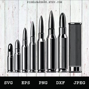 Bullets ammo svg, eps, png, dxf, jpeg digital download – firearm clipart for cricut, silhouette, vinyl decals & diy crafts