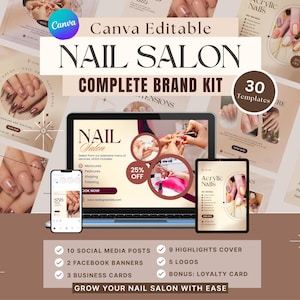 Nail Salon Branding Kit, Nail Business Template Bundle, Nail Tech Templates Canva Editable, Nail Salon Logo, Nail Banner, Nail Business Card