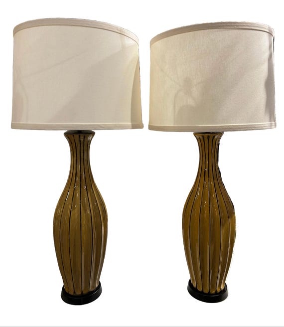 mid century striped table buffet lamps