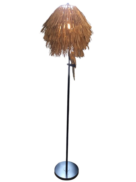 floor lamp with brass parrot and string shade - image 1