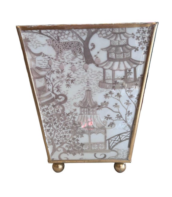 Garden party enameled square cachepot planter