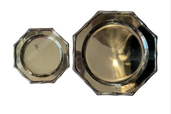 brass bamboo salad and dinner plates