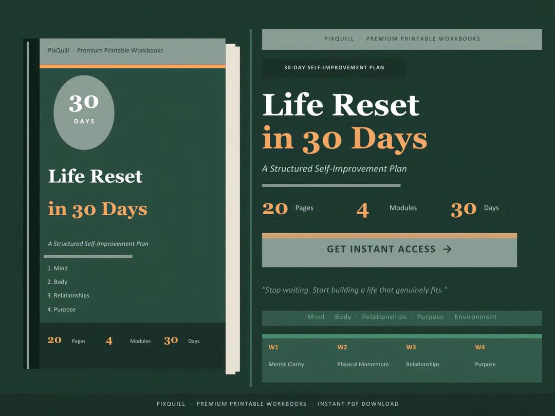 30 Day Life Reset Workbook | Habit Tracker| Self-improvement Challenge ...