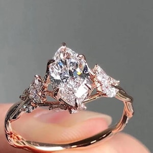 Floral Marquise Cut Moissanite Engagement Ring Vintage 14K Gold Moissanite Diamond Wedding Ring Nature Inspire Ring Promise Ring For Women