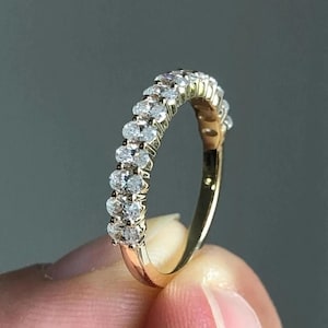 Oval Moissanite Band Oval Eternity Band Oval Wedding Band 3x2mm Oval Cut Moissanite Wedding Band 14K Gold Half Eternity Women&#39;s Band