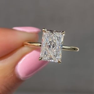 3.31 CT Elongated Radiant Cut Moissanite Ring Solitaire Ring 14k Solid Yellow Gold_Hidden Halo Minimalist Gold Jewelry Lovely Gift For Bride