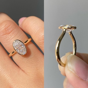 Oval Moissanite Engagement Ring Bezel Set 2 Ct Oval Cut Moissanite Ring 14K Solid Gold Delicate Ring Classic Modern Promise Ring for Her