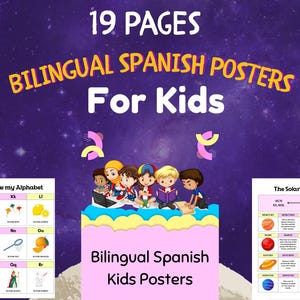 19 Bilingual Kids Posters  Educational Spanish & English Learning Charts, Classroom Decor, Nursery Wall Art, Homeschool, Education Resources